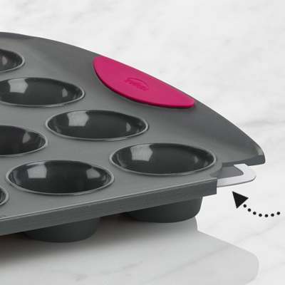 Trudeau - Structured Silicone Mini Muffin Pan, 24 Cup, Grey/Fuchsia, 1.7 x 0.94", 0.91 oz