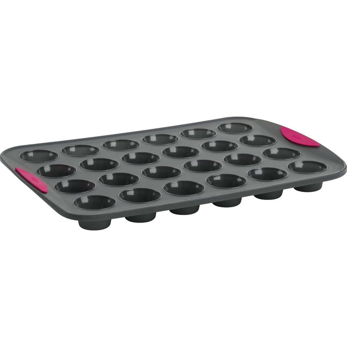 Trudeau - Structured Silicone Mini Muffin Pan, 24 Cup, Grey/Fuchsia, 1.7 x 0.94", 0.91 oz