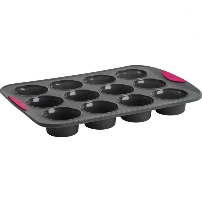 Trudeau - Structured Silicone Muffin Pan, 12 Cup, Grey/Fuchsia,  2.8 x 1.3", 3.55 oz