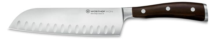 Wusthof - Ikon Santoku Knife, Straight, Granton Blade, 7", Black