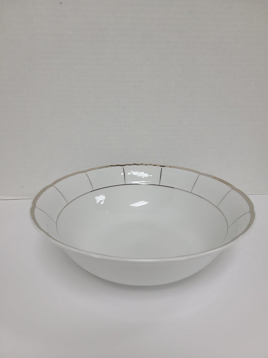 Vikko Luxe - Menuet , White, Silver Band, 10 inch Serving Bowl