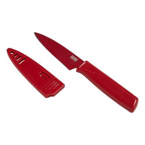 Kuhn Rikon - Colori Paring Knife, Straight, Non Stick, Safety Cover, 4", Blue