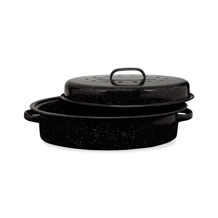 Millvado - Granite Large Oval Roaster With Lid, 18" X 12.6 X 7"H 18LB