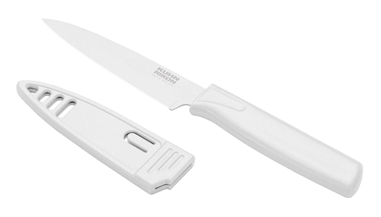 Kuhn Rikon - Colori Paring Knife, Straight, Non Stick, Safety Cover, 4", white