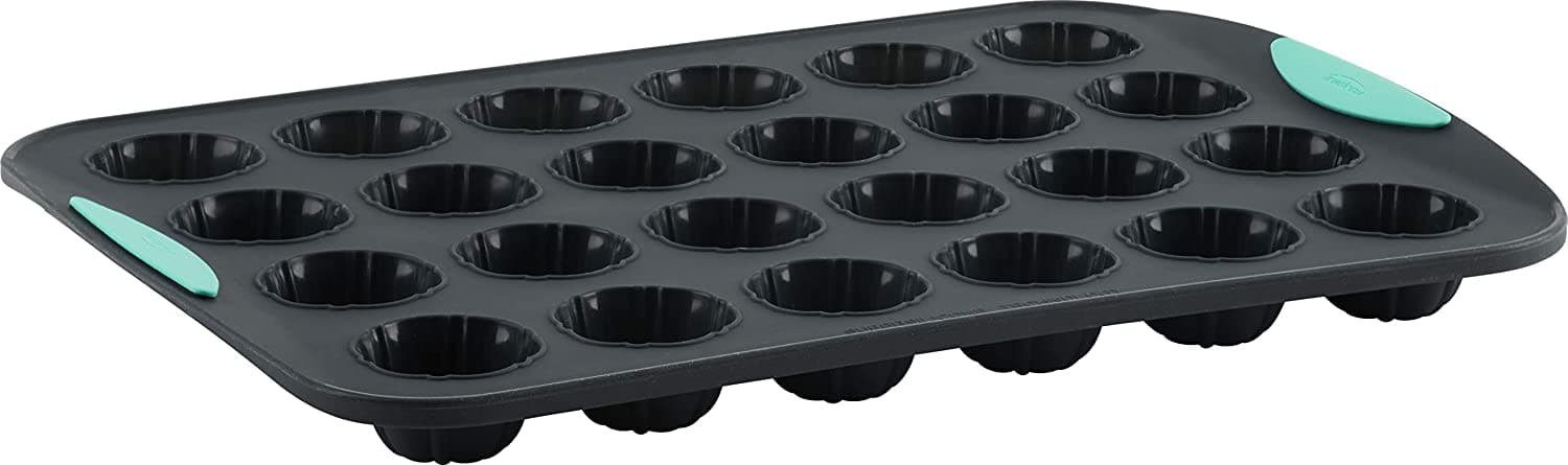 Trudeau - Structured Silicone Mini Muffin Pan, 24 Cup, Grey/Mint Green, 1.7'' ,1 oz