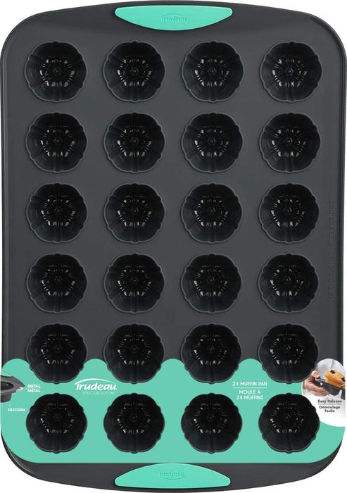 Trudeau - Structured Silicone Mini Muffin Pan, 24 Cup, Grey/Mint Green, 1.7'' ,1 oz