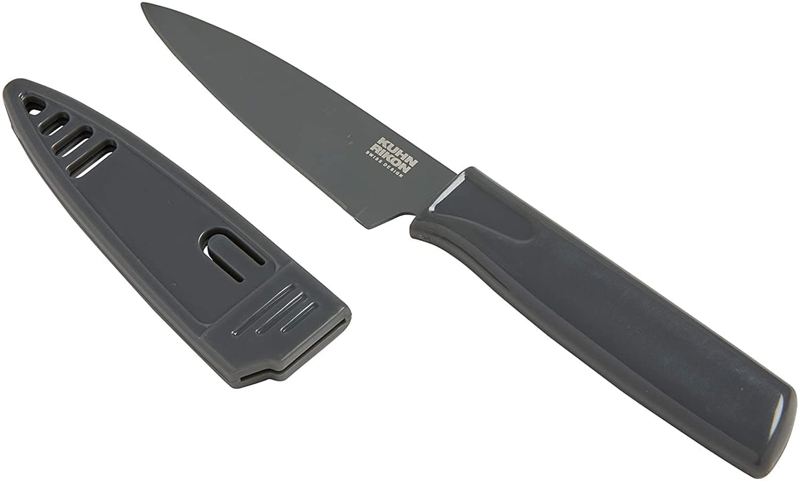 Kuhn Rikon - Colori Paring Knife, Straight, Non Stick, Safety Cover, 4", Smoke