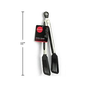 Luciano Gourmet - SS  Tongs, wide Nylon Tip W Silicone Grip, Pull & Lock, Black 9''