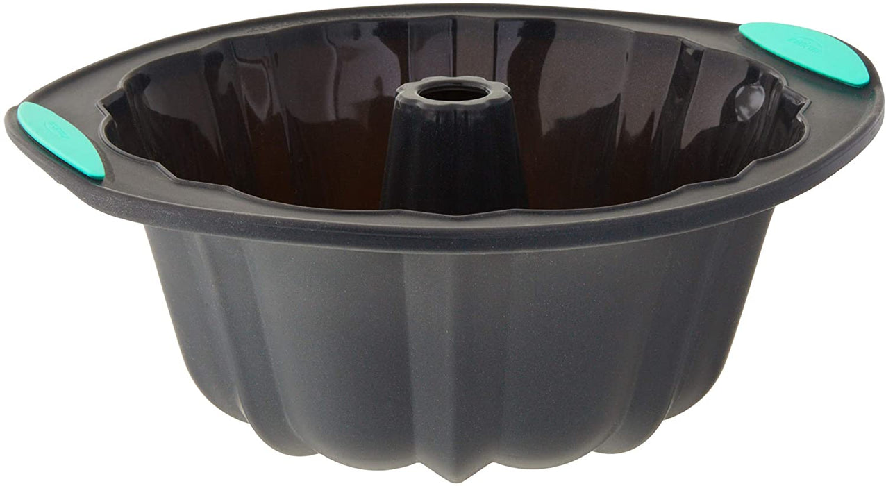 Trudeau - Structured Silicone Fluted Bundt pan, Grey & Mint Handle, 10.4 x 10.2 /10 Cup