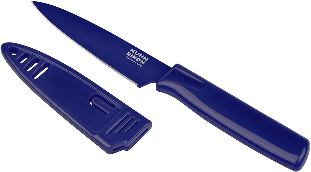 Kuhn Rikon - Colori Paring Knife, Straight, Non Stick, Safety Cover, 4", Purple