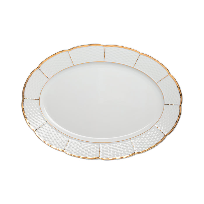 Vikko Luxe - Menuet , White, Gold Band,14 inch Oval Dish