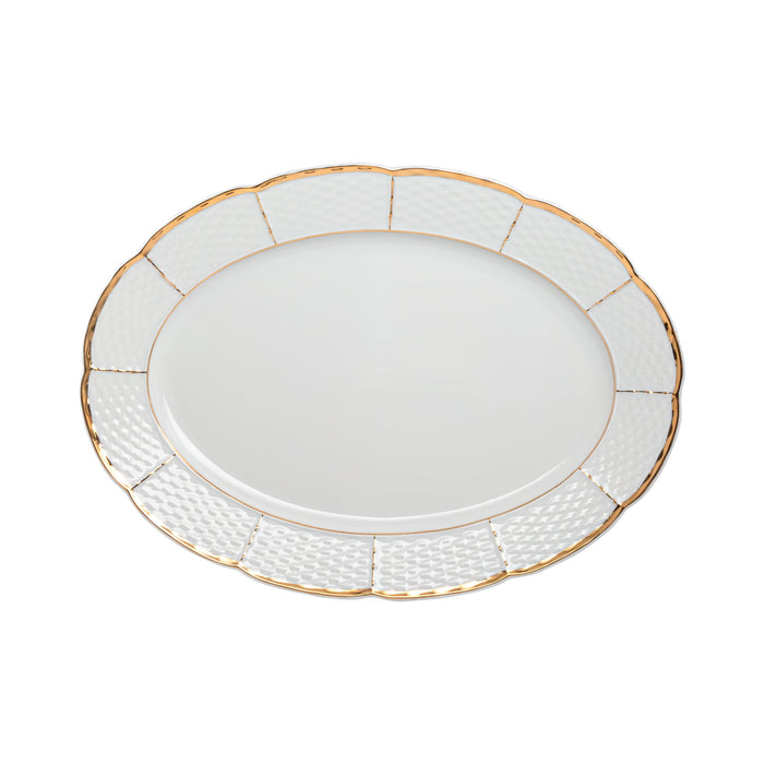 Vikko Luxe - Menuet , White, Silver Band, 14 inch Oval Dish