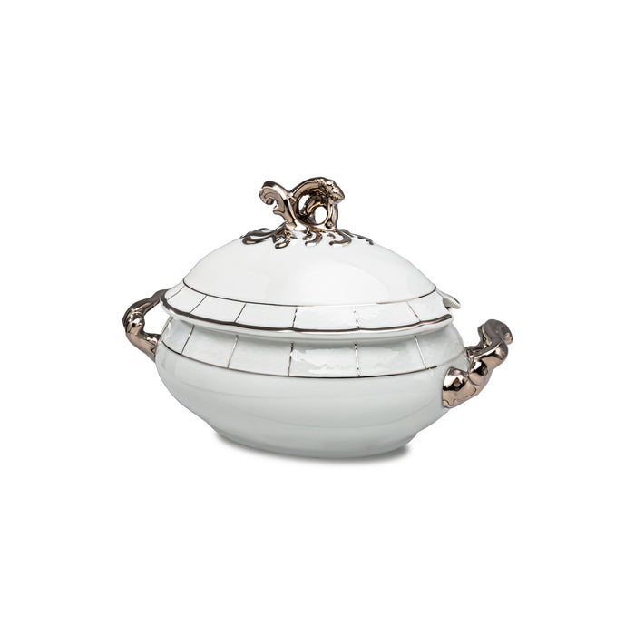 Vikko Luxe - Menuet , White, Silver Band, 2.4 Qt Soup Tureen