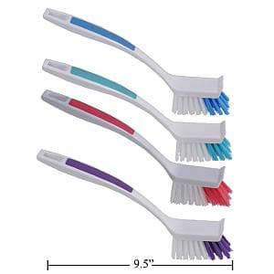 Home Essentials - Plastic Brush w/ Scraper Asst. Red, Blue, Puppele, Green, 9.5''