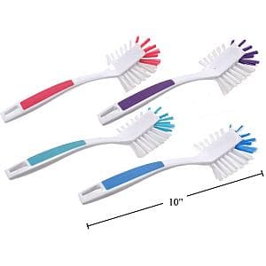 Home Essentials - Plastic Brush w/Round Head Asst. Red, Blue, Puppele, Green, 10''