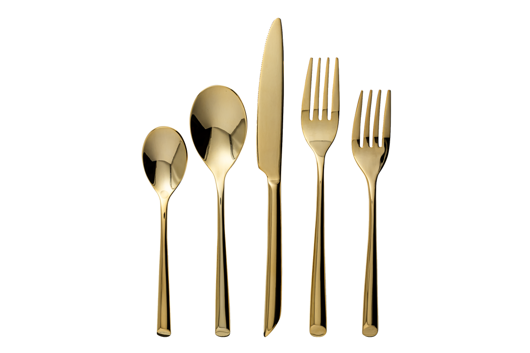 Vikko Crown - Pearl, Gold 18/10 SS, Round Flatware, 20 Pc Set