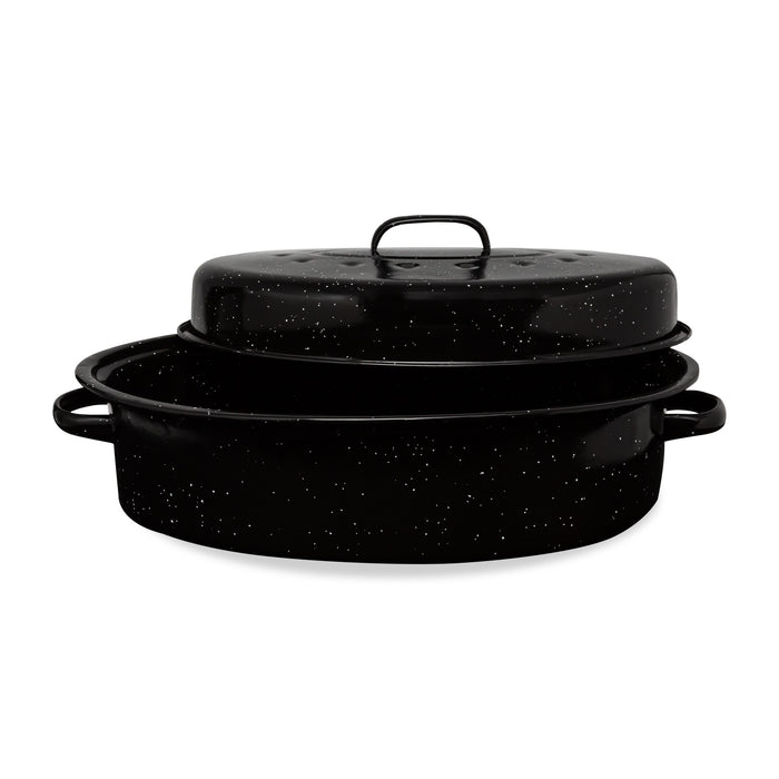 Millvado - Granite Extra Large Oval Roaster With Lid, 19" X 13.5" X 7.5"H - 20lb