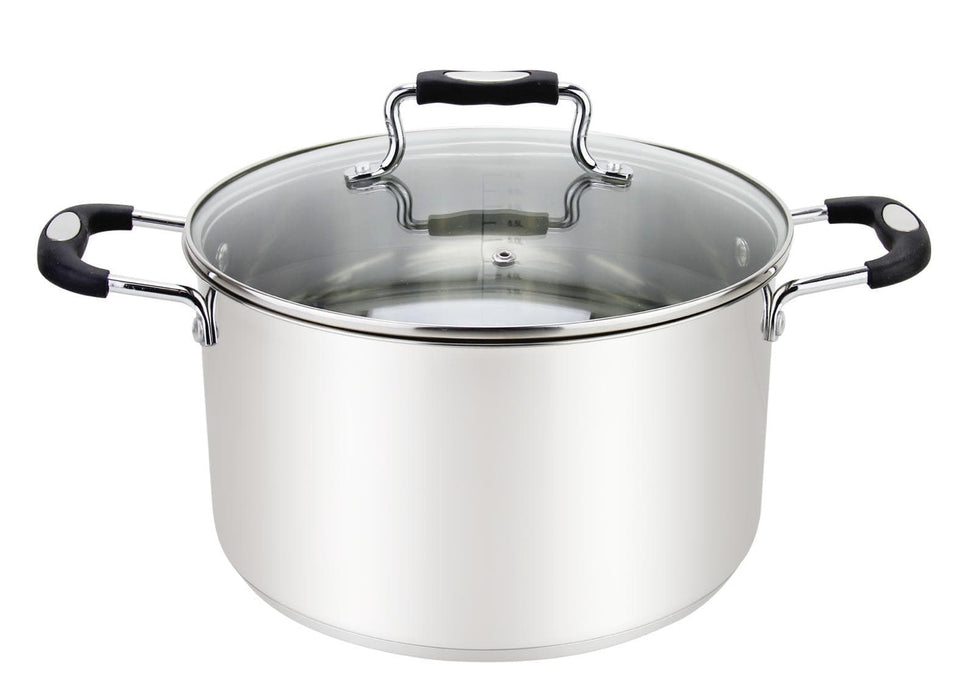 Millvado-Urban Ss Stock Pot /W Glass Lid Silicone Handles, Black, 11 Qt, 10.2"X7.8"