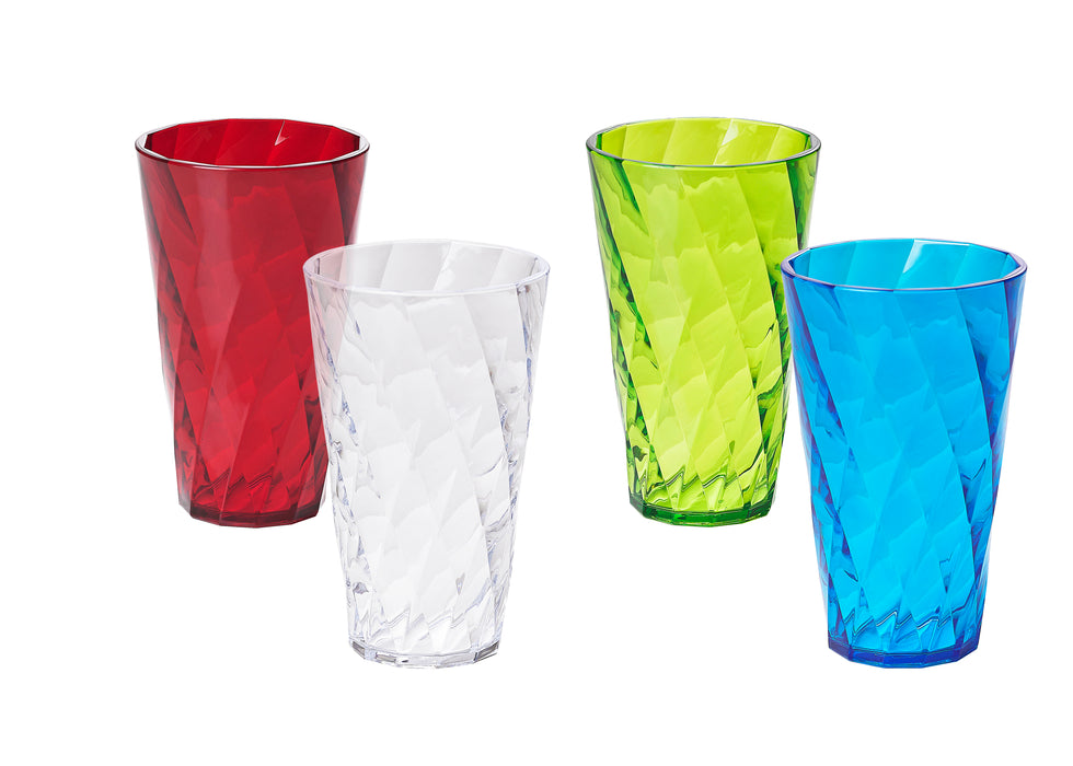 Omada - Diamond Colored Acrylic Tumbler 17.5 Oz Set Of 4 Asst.Red, Clear, Green, Blue