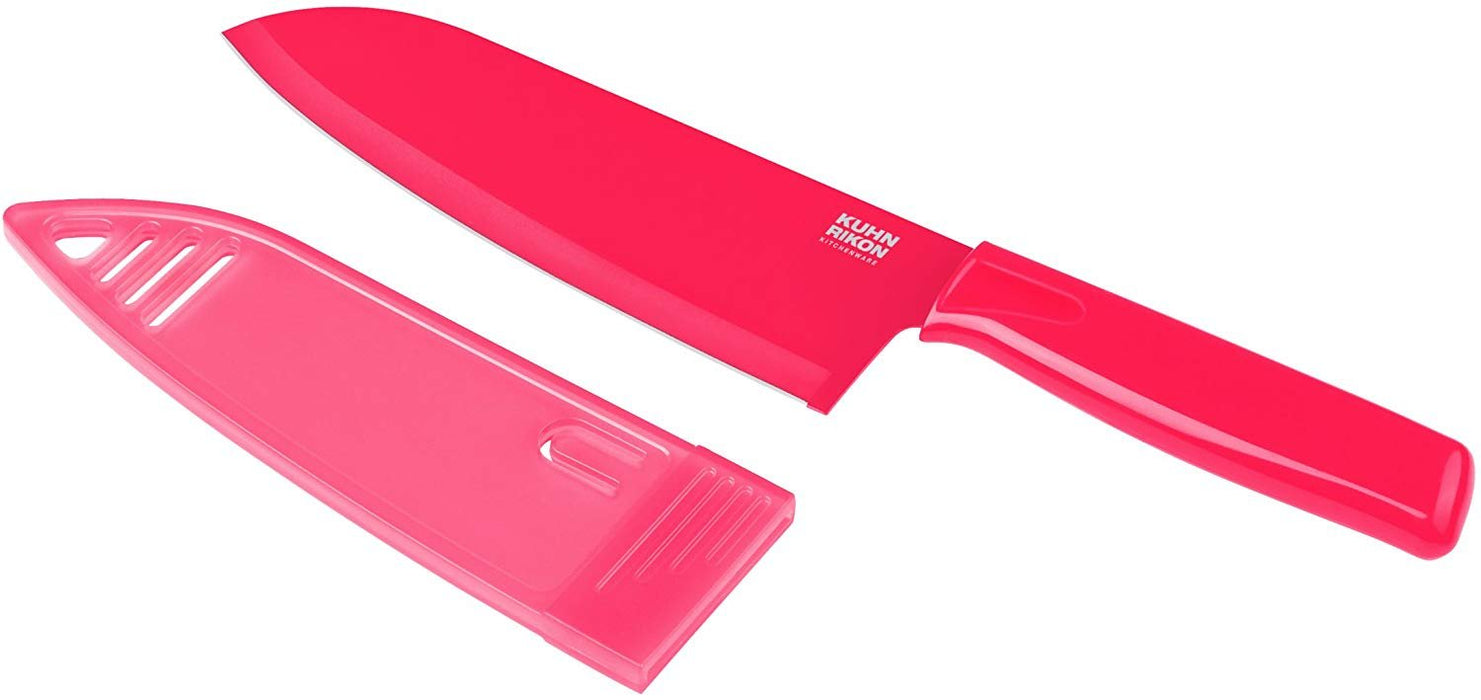 Kuhn Rikon - Colori Chef Knife, Non Stick, Safety Cover, 6", Red