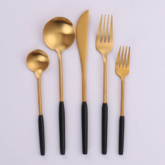 Vikko Dine - Arlington, Brushed Black And Gold, 18/10 Flatware, 20 Pc Set, Service For 4