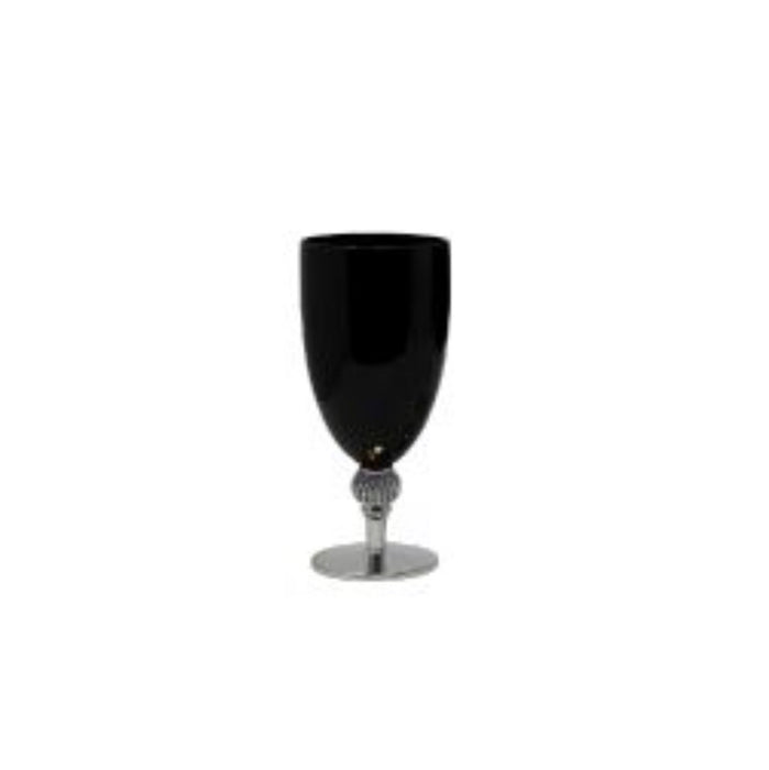 Vikko Decor - Silver Stem, Black, W/ Diamond Accents, Water Glass, 18 Oz