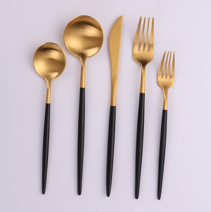 Vikko Dine - Vera, Two Tone Brushed Black And Gold, 18/10 Flatware, 20 Pc Set, Service For 4