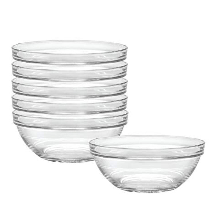 Duralex, Lys Clear Stackable Glass Bowl, Clear Stackable Glass, 6.5 In/1Qt, 6 Pc