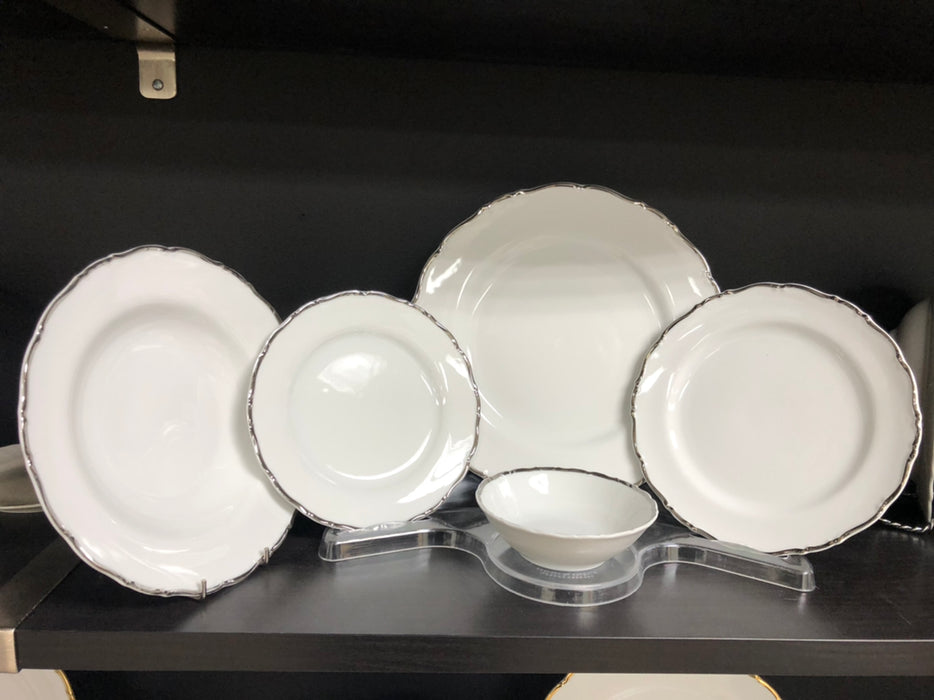 Vikko Luxe - Ophelia Silver, White, 20 Pc  Dinnerware Set, includes Service For 4, Dinner, Salad, Soup, Bread & Butter, Dessert