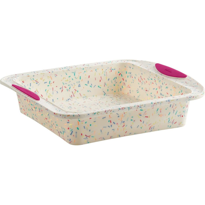 Trudeau - Structure Silicone Square Cake Pan, Confetti  Fuchsia 8" x 8"