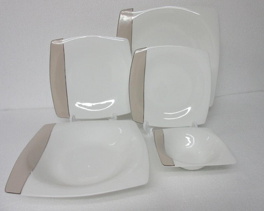 Vikko Shine - Valley Silver, 20 Pc  Squere Dinnerware Set, includes Service For 4, Dinner, Salad, Soup, Bread & Butter, Dessert