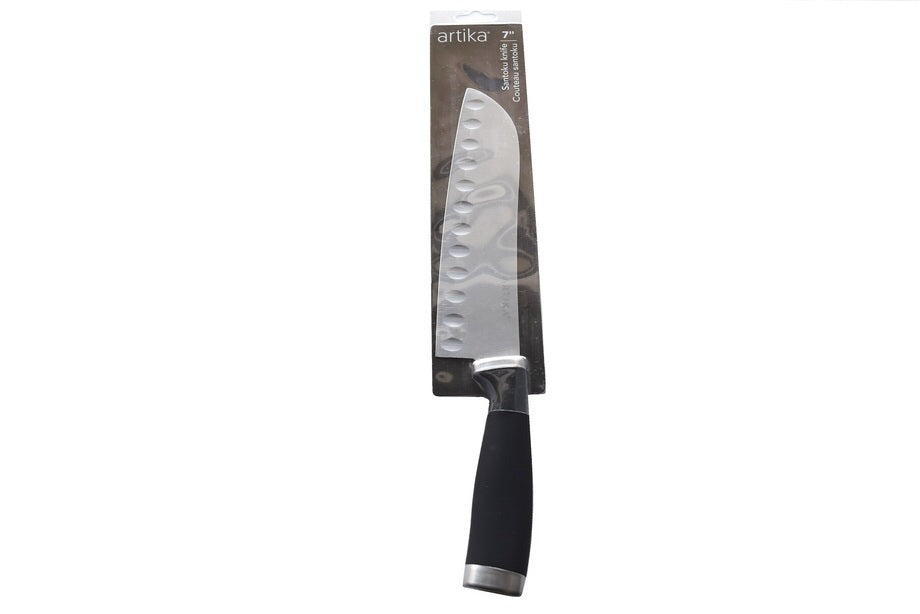 Artika - Santoku Knife, Straight, Granton Blade, 7", Black