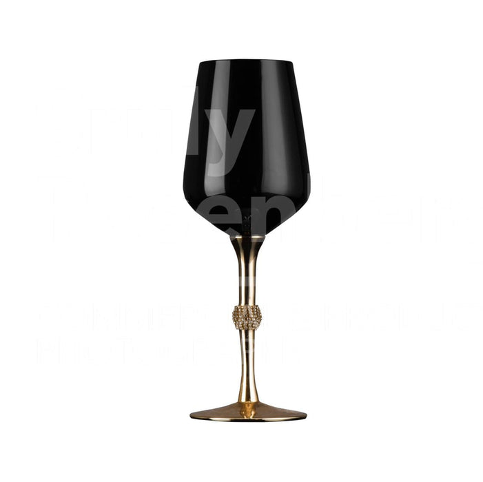 Vikko Decor - Gold Stem, Black, W/ Diamond Accents, Water Glass, 11 Oz