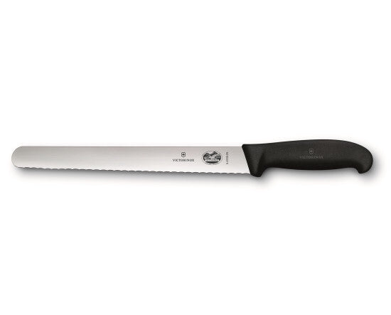 Victorinox - Fibrox Pro Slicing Knife, Serrated, Round Tip, 12 ", Black