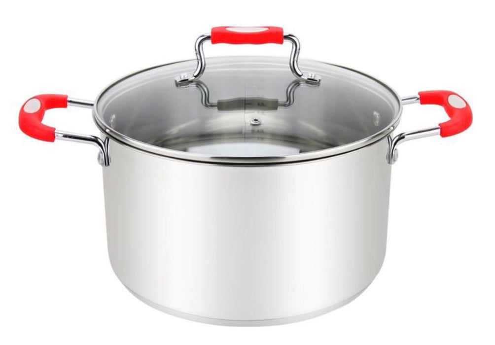 Millvado-Urban SS Stock Pot /W Glass Lid Silicone Handles, Red, , 20 Qt, 12.6'' X 9.5''