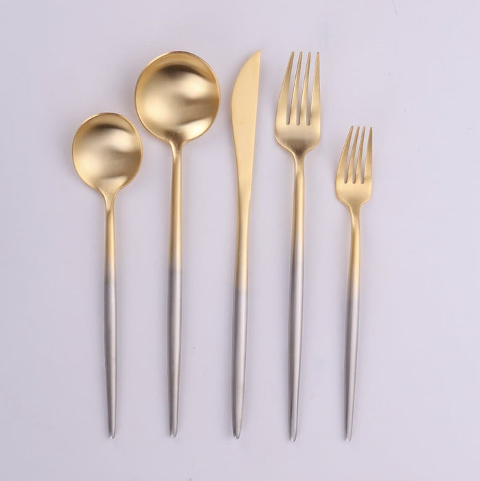 Vikko Dine - Vera, Two Tone Brushed Silver And Gold, 18/10 Flatware, 20 Pc Set, Service For 4