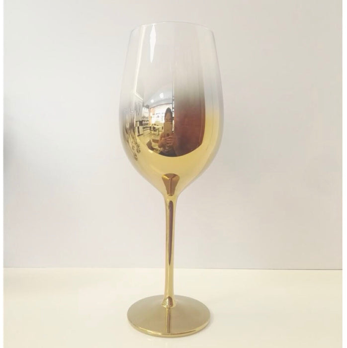 Vikko Decor - Ombre Gold, Hand Blown, Wine Glass, 21 Oz