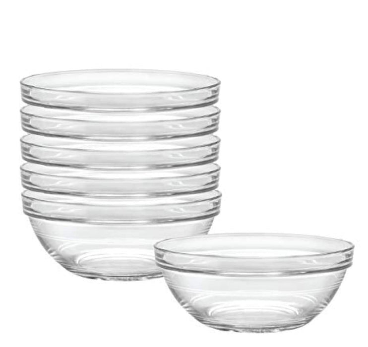 Duralex, Lys Clear Stackable Glass Bowl, Clear Stackable Glass, 4 In/6 Oz, 6 Pc