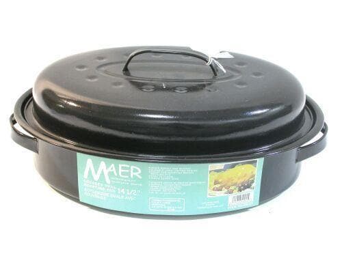 Maer - Enamel Medium Oval Roaster With Lid , Size: 14 1/2"L X 10 5/8"W X 6 1/4"Deep (Incl.Hdl.)