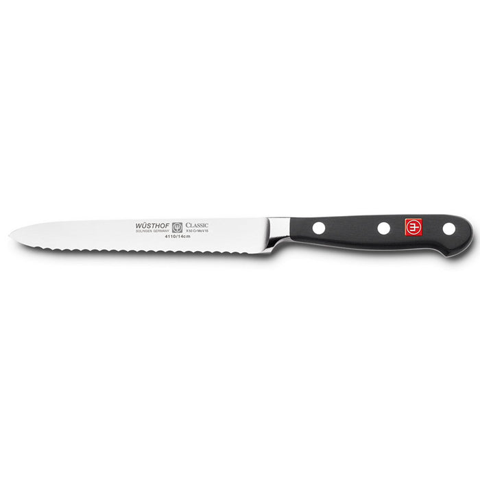 Wusthof - Classic Utility Knife, Serrated, Spear Tip, 5.5", Black